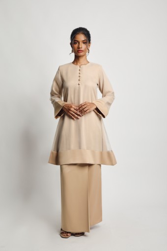 Kamila Fitted Flare Kurung Nude Brown